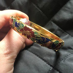 Gold Bangle with Floral Detail